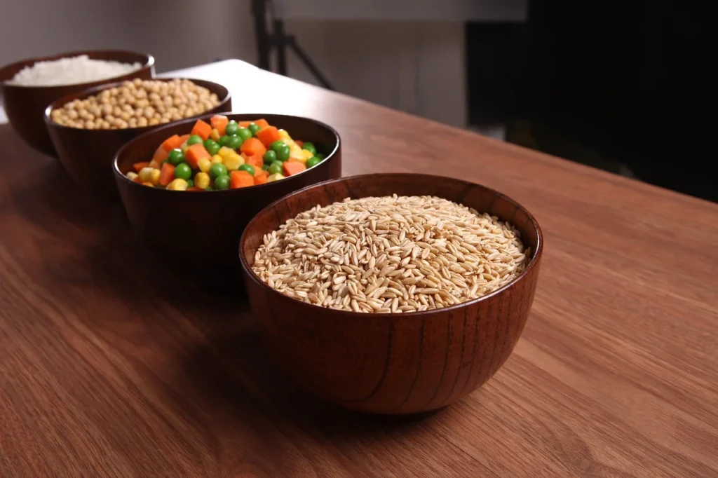 brown rice, quinoa, oats, and whole wheat are packed with fiber and nutrients